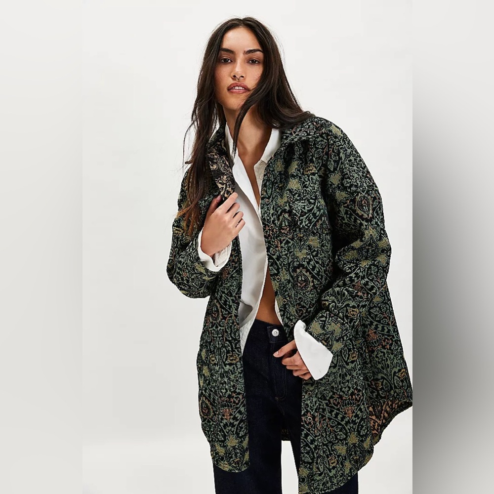 New Free People FP x We The Free Tapestry Fog Jacquard Shirt Jacket Coat sz M